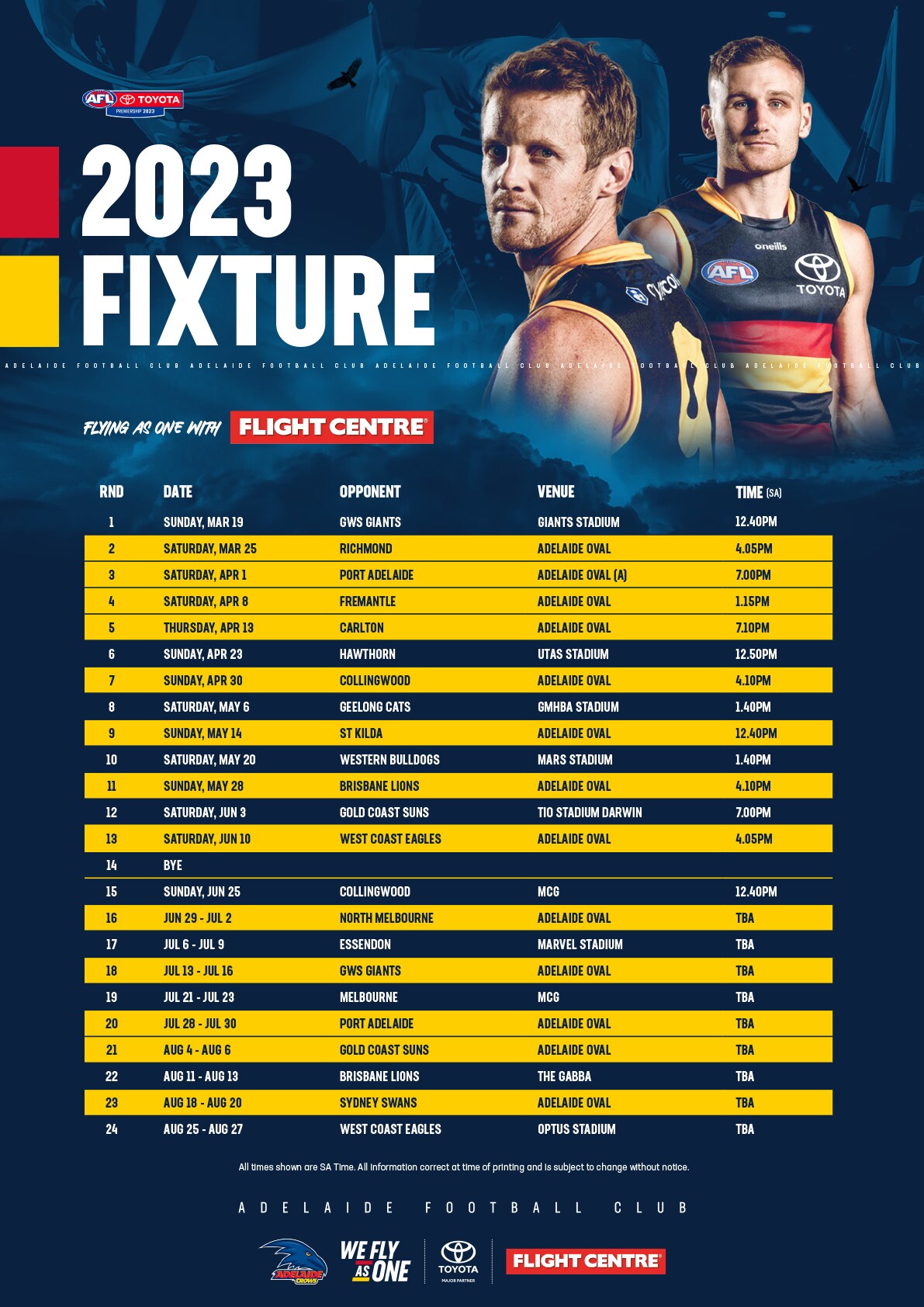 Crows 2023 AFL Fixture Revealed Crows 2023 AFL Fixture Revealed