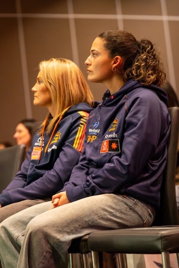 AFLW players Amy Boyle-Carr an Grace Kelly at the 2026 Citizenship Event